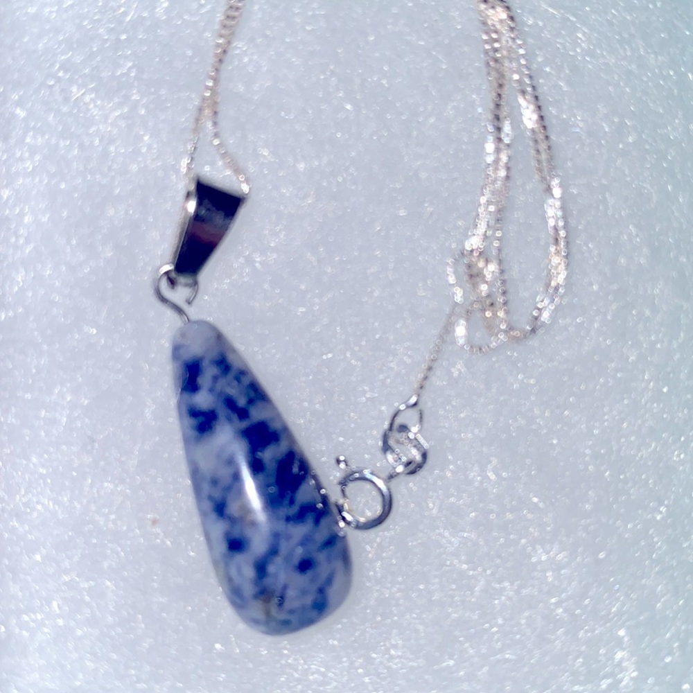 Blue and White Sodalite Sterling Silver Necklace 24”